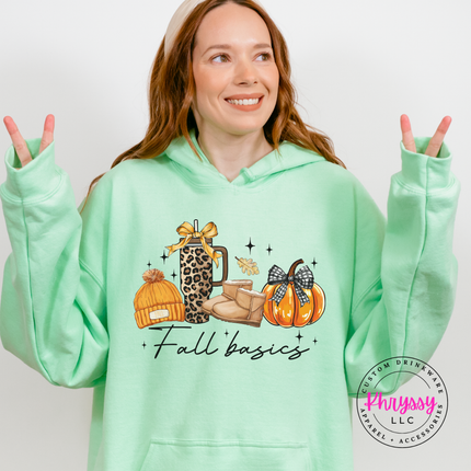 Mint Green hoodie with the fall basics leopard cup boots and pumpkin design