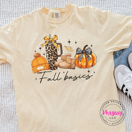 Butter tee with the fall basics leopard cup boots and pumpkin design
