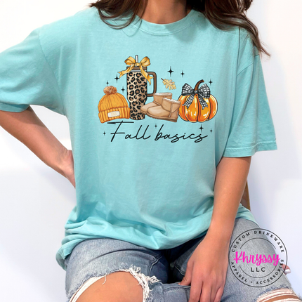 Chalky Mint tee with the fall basics plaid bow pumpkin print
