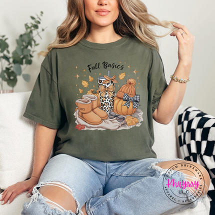 Orchid tee with the fall essentials pumpkin and tumbler graphic