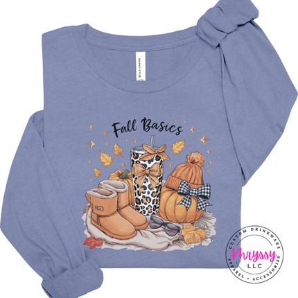 Lavender Blue long sleeve tee with the Fall Basics cozy blanket graphic
