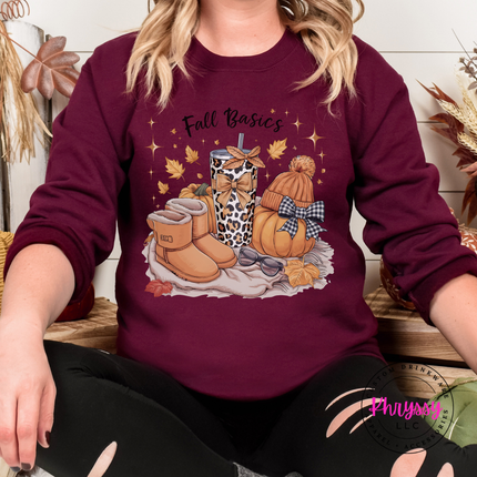 Maroon crewneck sweatshirt with a hand-illustrated leopard tumbler print.