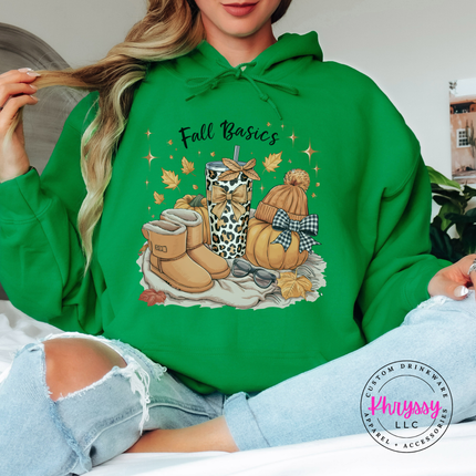 Carolina Blue hoodie with the cozy fall basics beanie and boots print