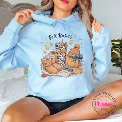 Irish Green hoodie with the fall essentials pumpkin and tumbler graphic
