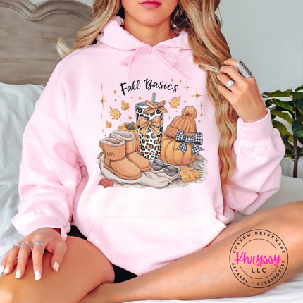 Light Blue hoodie with the Fall Basics cozy blanket graphic