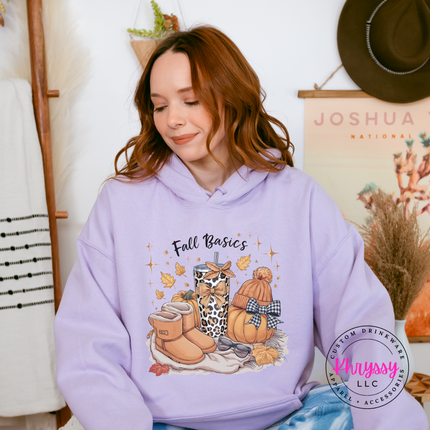Orchid hoodie with the fall essentials pumpkin and tumbler graphic