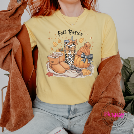 Butter tee with the fall basics boots leopard cup and pumpkin design