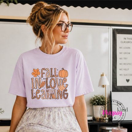 Orchid tee with the fall in love with learning classroom print