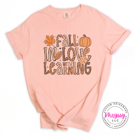 Peachy tee with the autumn teacher lettering graphic