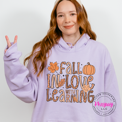 Orchid hoodie with the autumn teacher lettering graphic