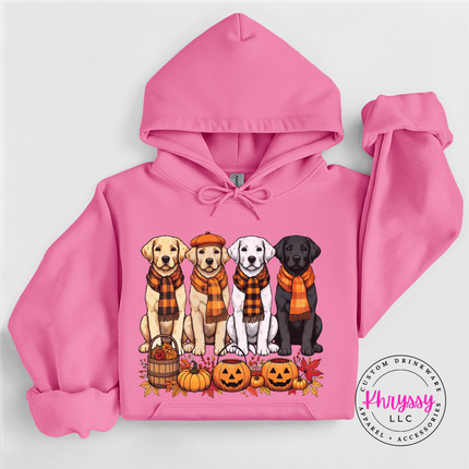 Azalea hoodie with the lab dogs with pumpkins fall design