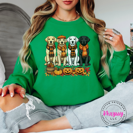 Irish Green hoodie with the dog lover fall labs and pumpkins graphic