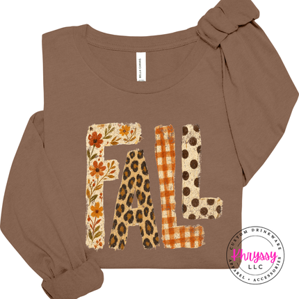 Toast long sleeve tee with the fall patterned letters leopard and polka dot design