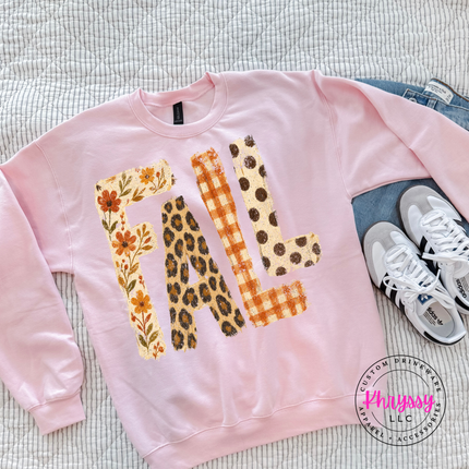 Light Pink crewneck sweatshirt with the autumn leopard print FALL graphic