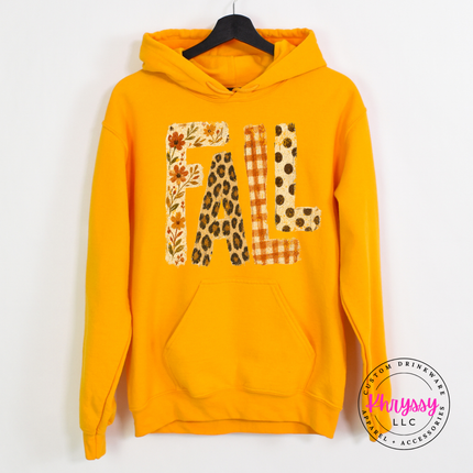 Gold hoodie with the autumn leopard print FALL graphic