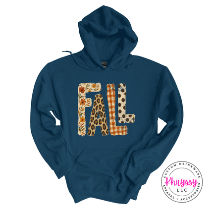 Legion blue colored fleece hoodie with autumn polka dot lettering design.