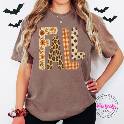 Espresso tee with the autumn leopard print FALL graphic