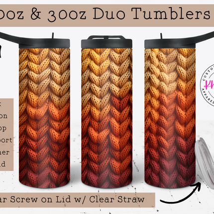 Fall Faux Knit 20oz Tumbler with Straw
