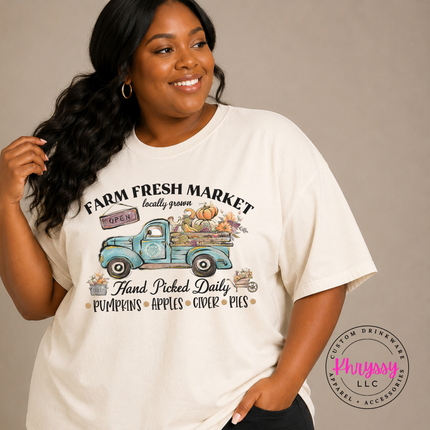 Ivory tee with the Farm Fresh Market vintage truck graphic