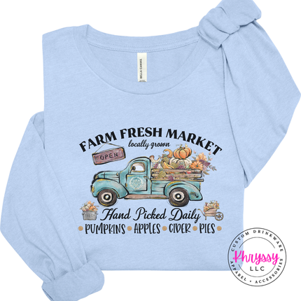 Baby Blue tee with a vintage farm truck design.