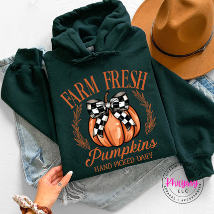 Forest hoodie with the farm fresh pumpkins wreath and bow graphic