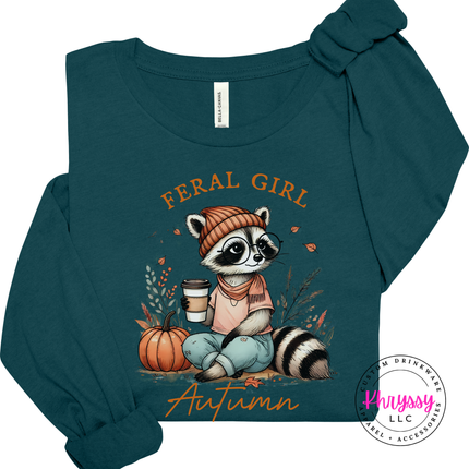 Atlantic long sleeve tee with the Feral Girl Autumn raccoon graphic