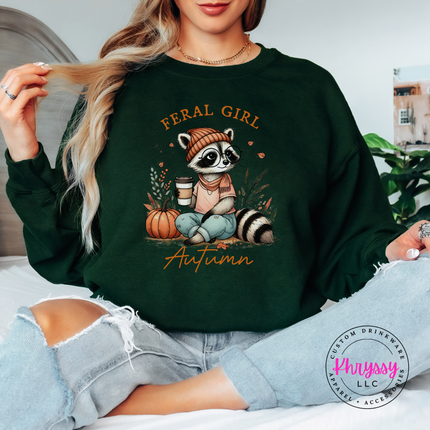 Forest crewneck sweatshirt with the raccoon in a beanie fall print