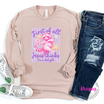 Sand dune funny faith statement tee with raccoon