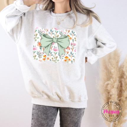 Floral Bow Watercolor Crewneck Sweatshirt | Feminine Botanical Gift