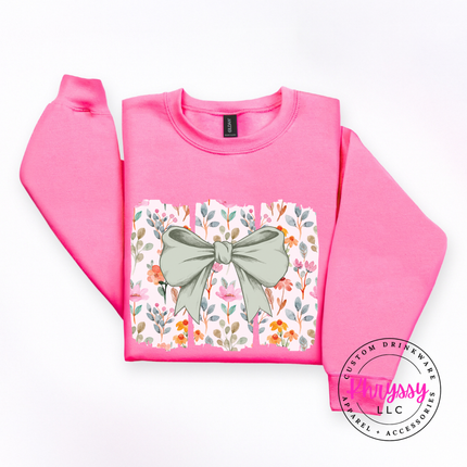Floral Bow Watercolor Crewneck Sweatshirt | Feminine Botanical Gift