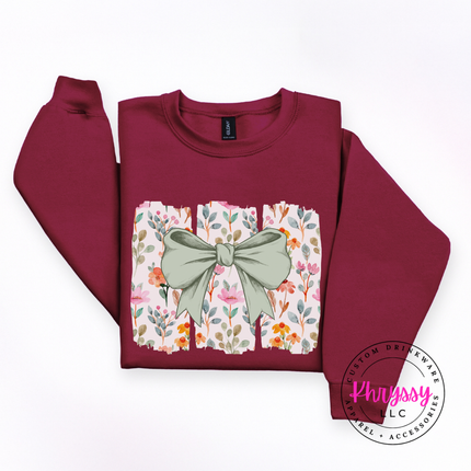 Floral Bow Watercolor Crewneck Sweatshirt | Feminine Botanical Gift