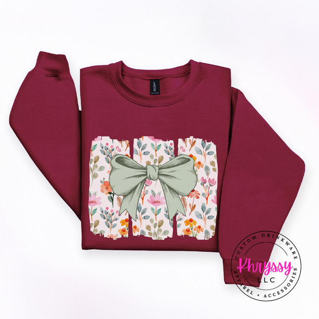 Floral Bow Watercolor Crewneck Sweatshirt | Feminine Botanical Gift