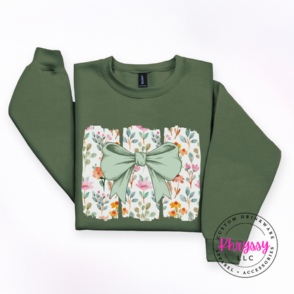 Floral Bow Watercolor Crewneck Sweatshirt | Feminine Botanical Gift