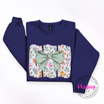Floral Bow Watercolor Crewneck Sweatshirt | Feminine Botanical Gift