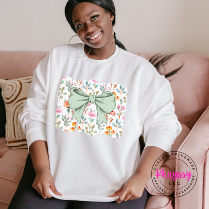 Floral Bow Watercolor Crewneck Sweatshirt | Feminine Botanical Gift