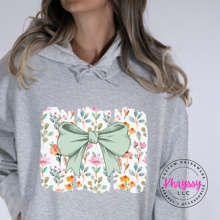 Floral Bow Watercolor Hoodie | Feminine Botanical Gift for Women