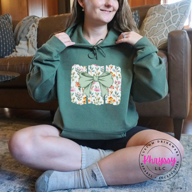 Floral Bow Watercolor Hoodie | Feminine Botanical Gift for Women