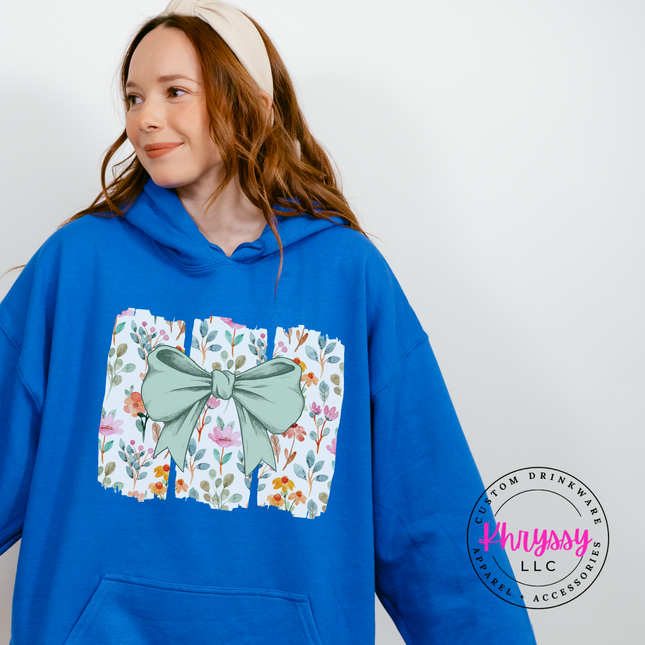 Floral Bow Watercolor Hoodie | Feminine Botanical Gift for Women