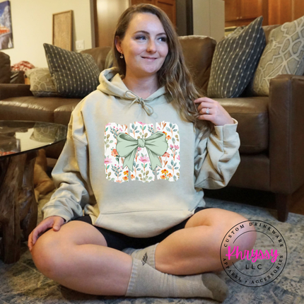 Floral Bow Watercolor Hoodie | Feminine Botanical Gift for Women