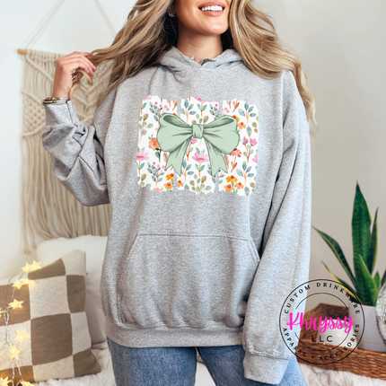 Floral Bow Watercolor Hoodie | Feminine Botanical Gift for Women