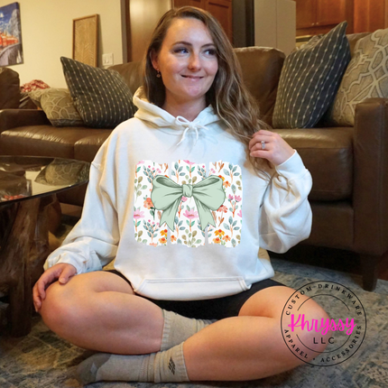 Floral Bow Watercolor Hoodie | Feminine Botanical Gift for Women
