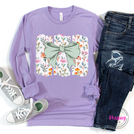 Floral Bow Watercolor Long Sleeve Tee | Feminine Botanical Gift