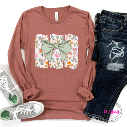 Floral Bow Watercolor Long Sleeve Tee | Feminine Botanical Gift