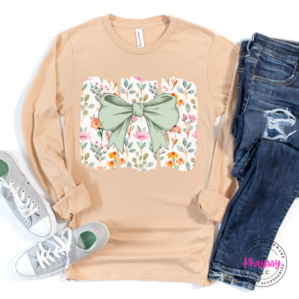 Floral Bow Watercolor Long Sleeve Tee | Feminine Botanical Gift