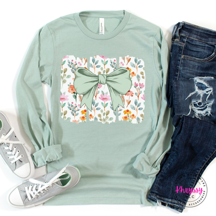 Floral Bow Watercolor Long Sleeve Tee | Feminine Botanical Gift