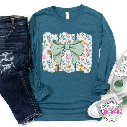 Floral Bow Watercolor Long Sleeve Tee | Feminine Botanical Gift