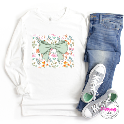 Floral Bow Watercolor Long Sleeve Tee | Feminine Botanical Gift
