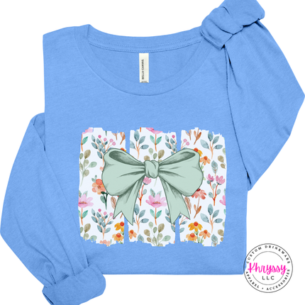 Floral Bow Watercolor Long Sleeve Tee | Feminine Botanical Gift