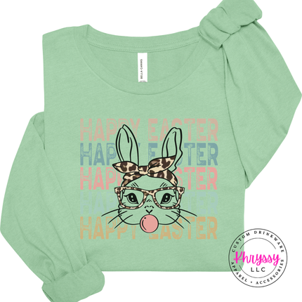 mint fitted long sleeve showing a sassy retro Easter bunny design.