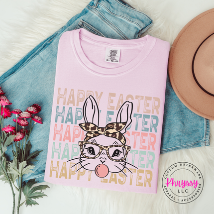 Blossom Comfort Colors tee printed with a glam Happy Easter bunny design.